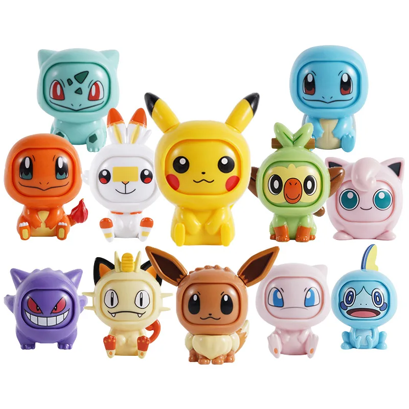 12 Style Pokemon Anime Figures Toys Variable Face Model Pikachu Charmander Squirtle Bulbasaur For Children Birthday Gifts Kawaii