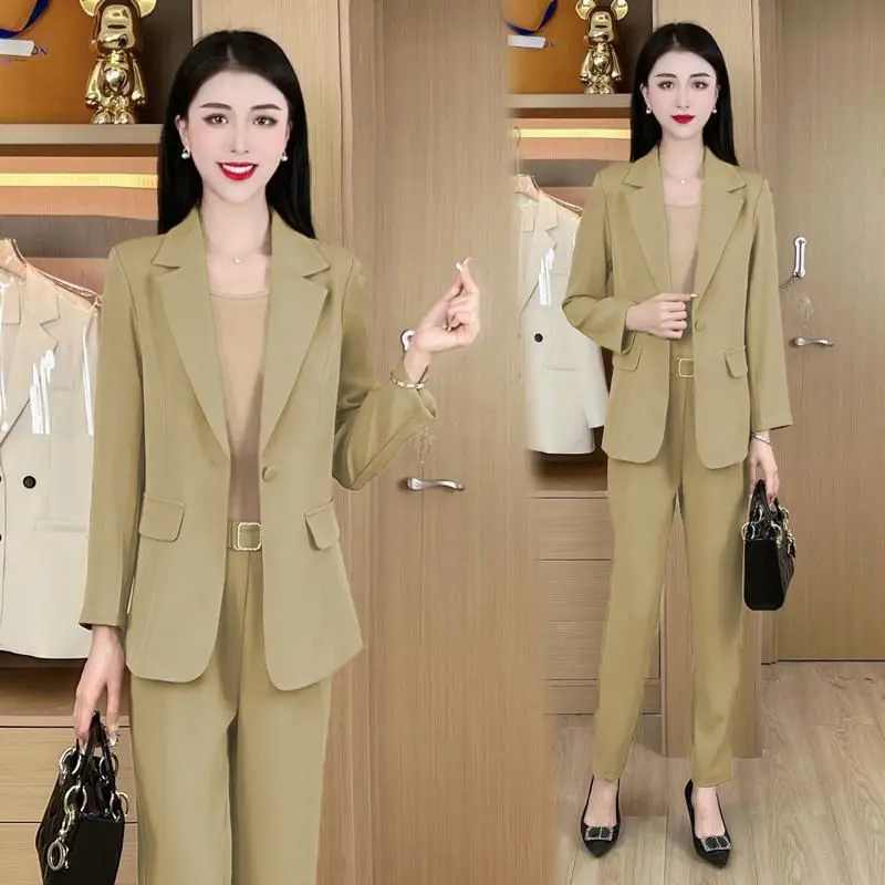 2023 Summer Casual Jacket Blazer Wide Leg Pants Two Piece Elegant Women's Pants Suit Office Outfits Professional Set