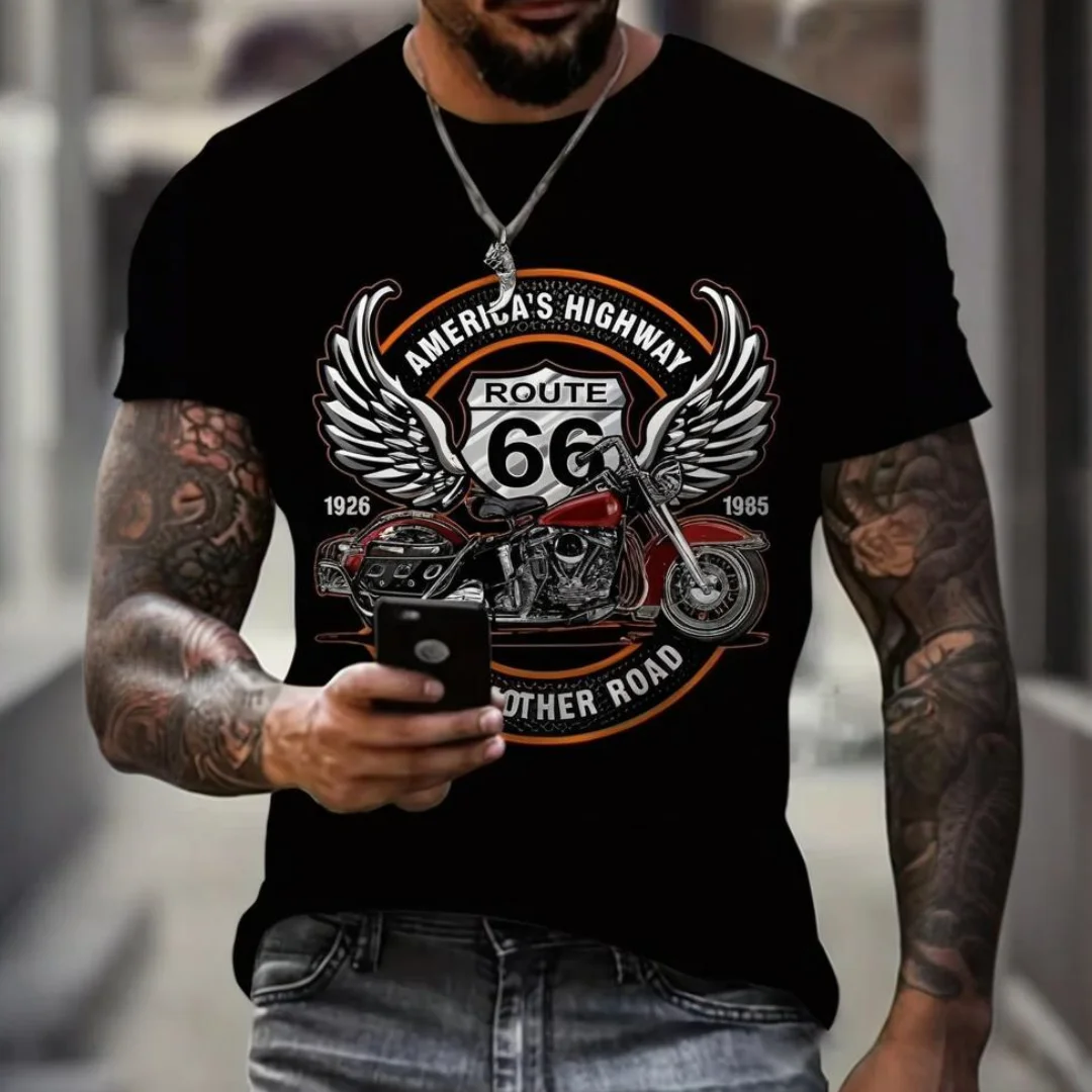 3D Printed T Shirts Retro America Route 66 3D Printed Men's T-shirts Vintage Loose Men Clothing Summer Round Neck Short Sleeve Unisex Tops Tees 4XL 3d printed t shirts