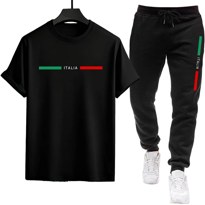 Chándal deportivo informal de calidad para correr para hombre, camiseta de manga corta versátil y pantalones deportivos de una sola pieza para verano al aire libre