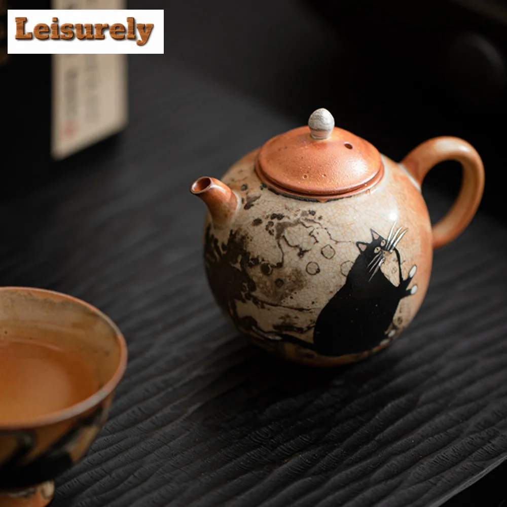 100ml Hand Painted Cat Teapot Retrogilded Silver Filter Pomegranate Pot Tea Maker Kettle Kung Fu Tea Cafes Supplies Ornaments