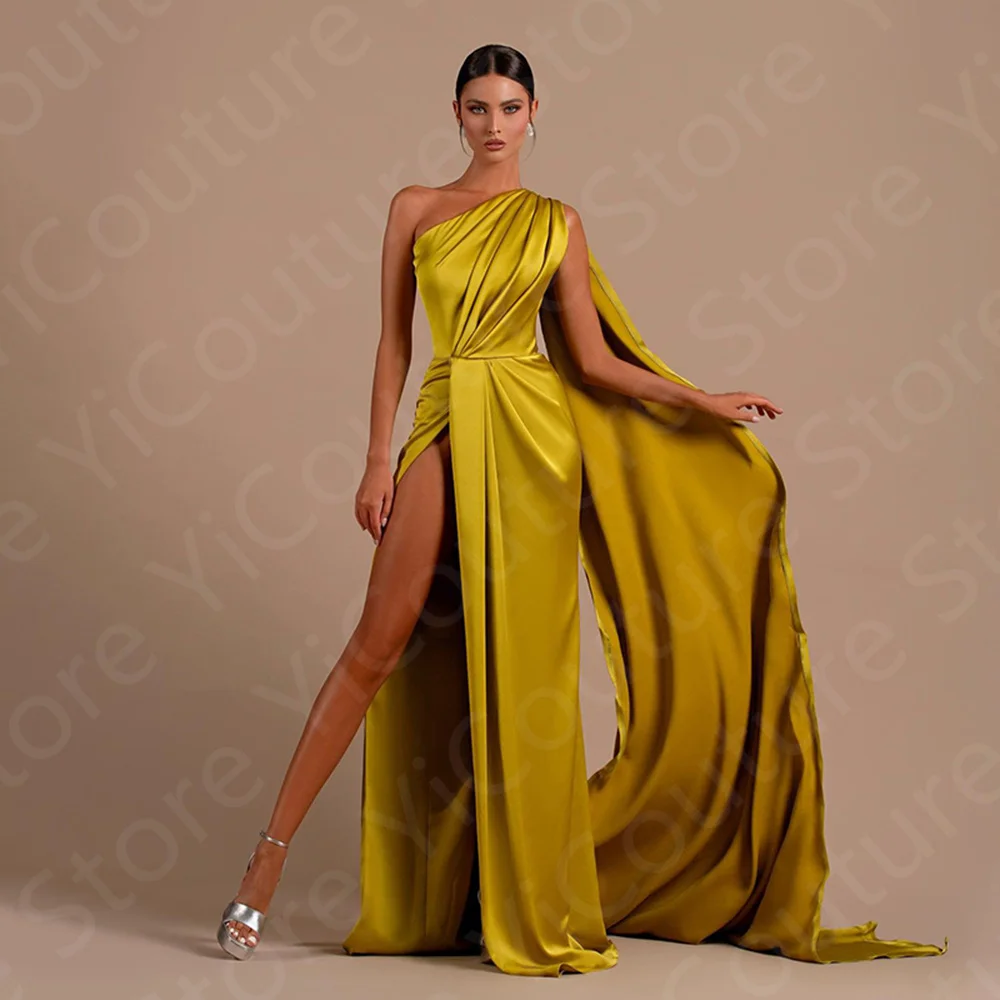 

On Sale 2023 Latest Prom Dress Sexy High Split Formal Party Gowns Sleeveless One Shoulder Wedding Sweep Train