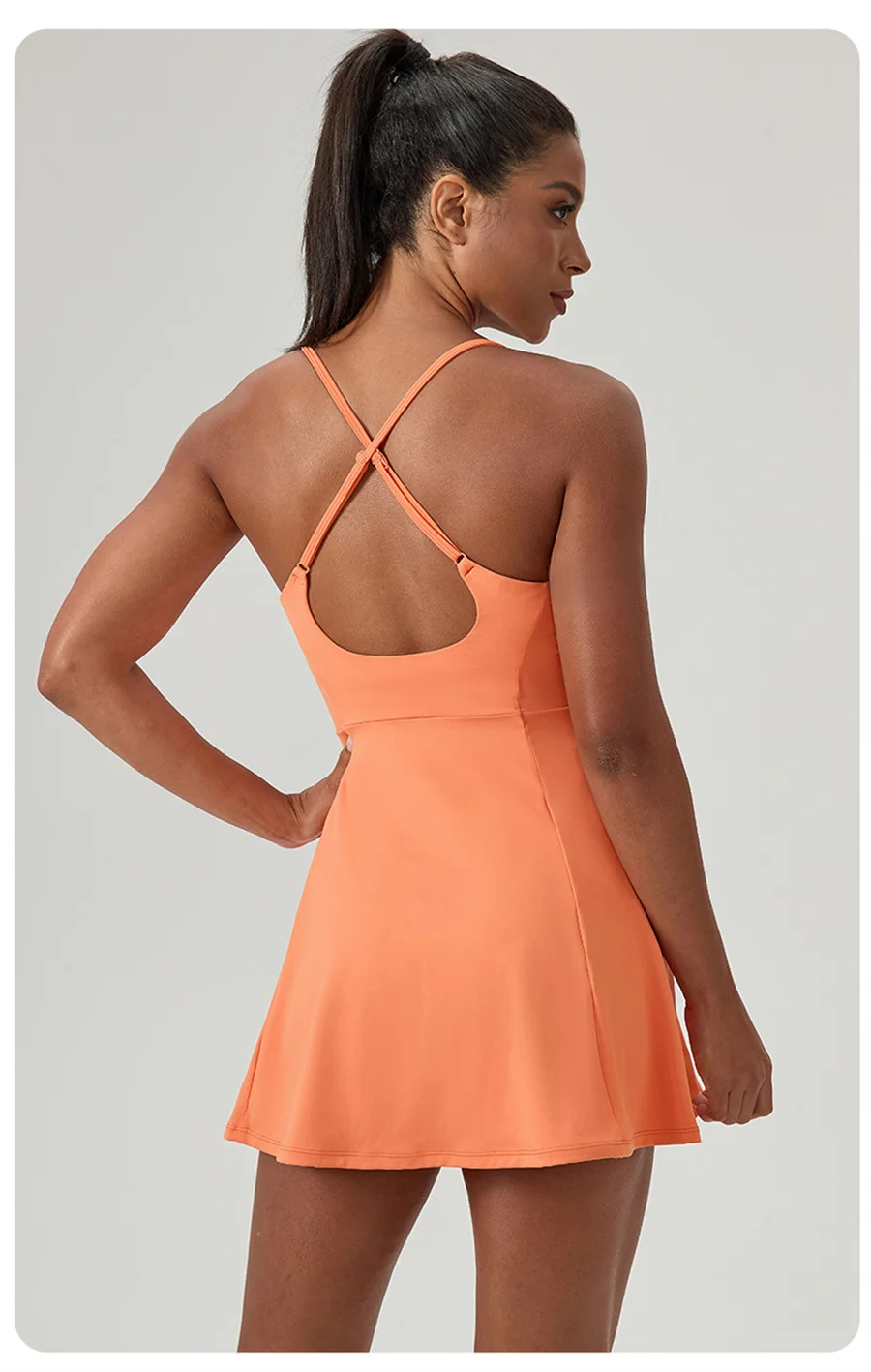 Women’s Sleeveless Tennis Dress Cross Backless Golf Long Skirt Shorts Two Pockets Training Dancing Quick Dry Sport Long Dress