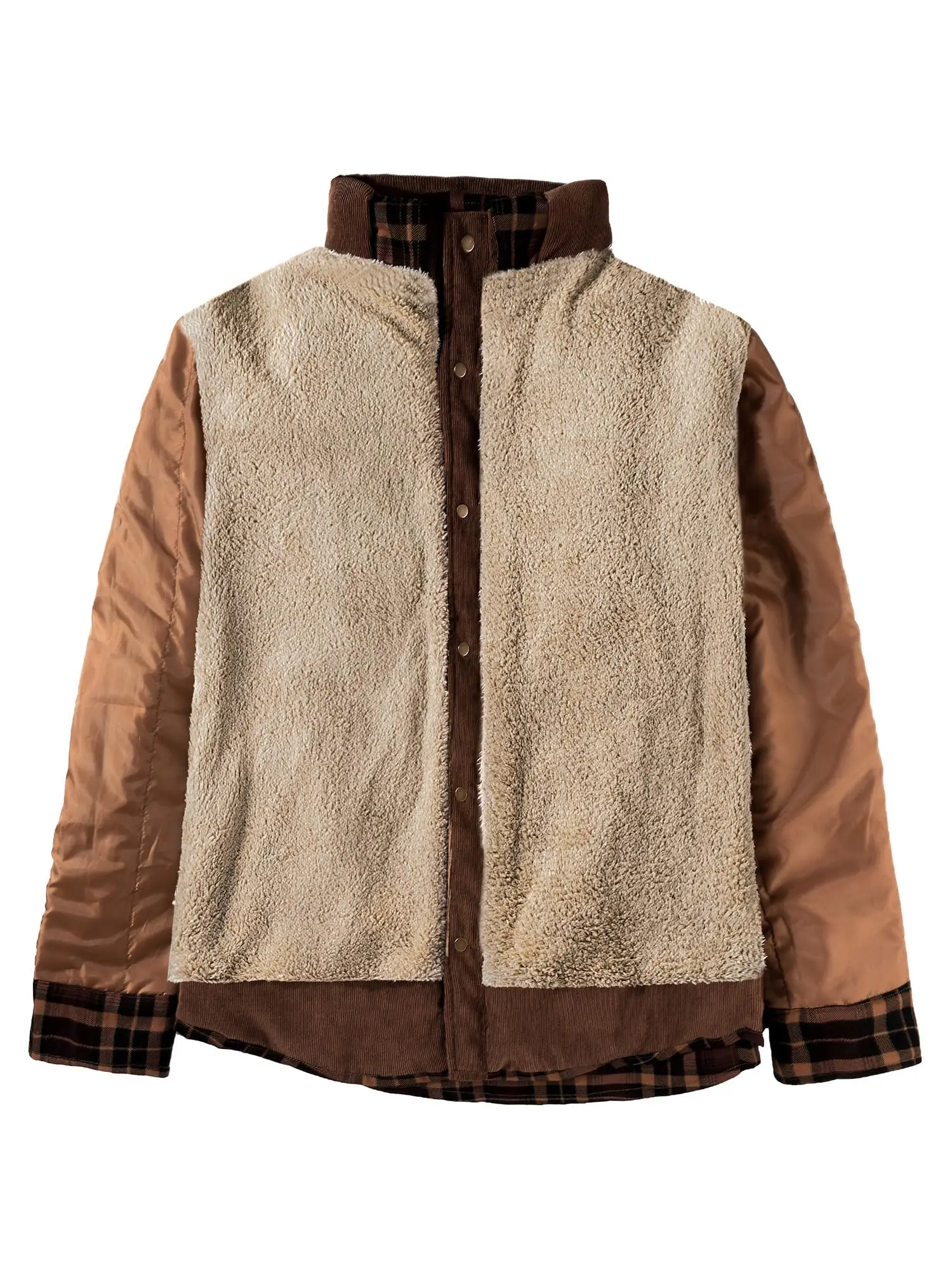 Men's Plaid Sherpa Lined Flannel Shirt Jacket - Winter Warm Button-Up 5