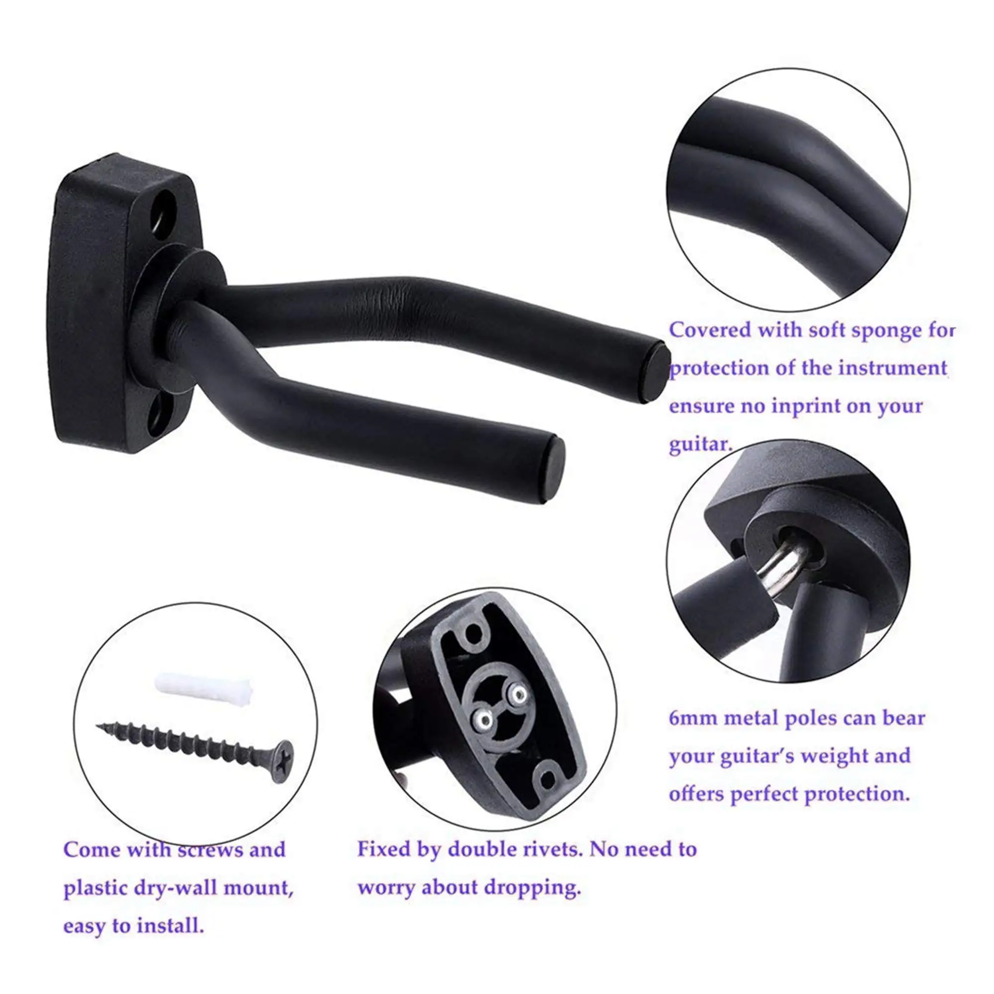 Guitar Hanger Wall hanger for guitar 1 to 10 pieces Black hook For All Sizes Bass Mandolin Banjo Ukulele Guitar Accessory