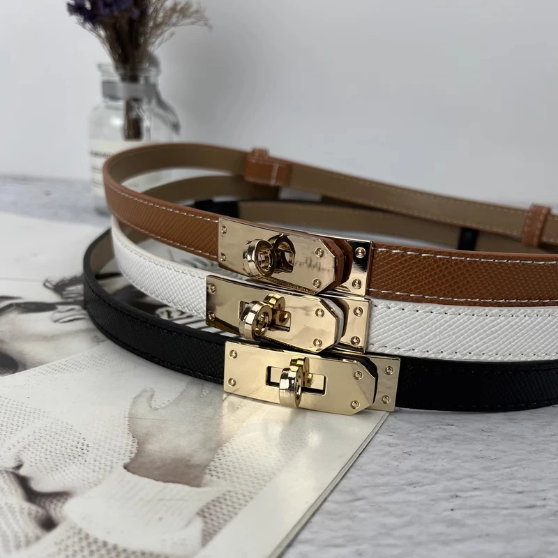 Fashion belt metal belt leather belt clothing accessory waist buckle Fashion Adjustable Thin Belt Luxury Black PU Leather Female Designer Girdle Korean Corset Metal Buckle Belts For Women White
