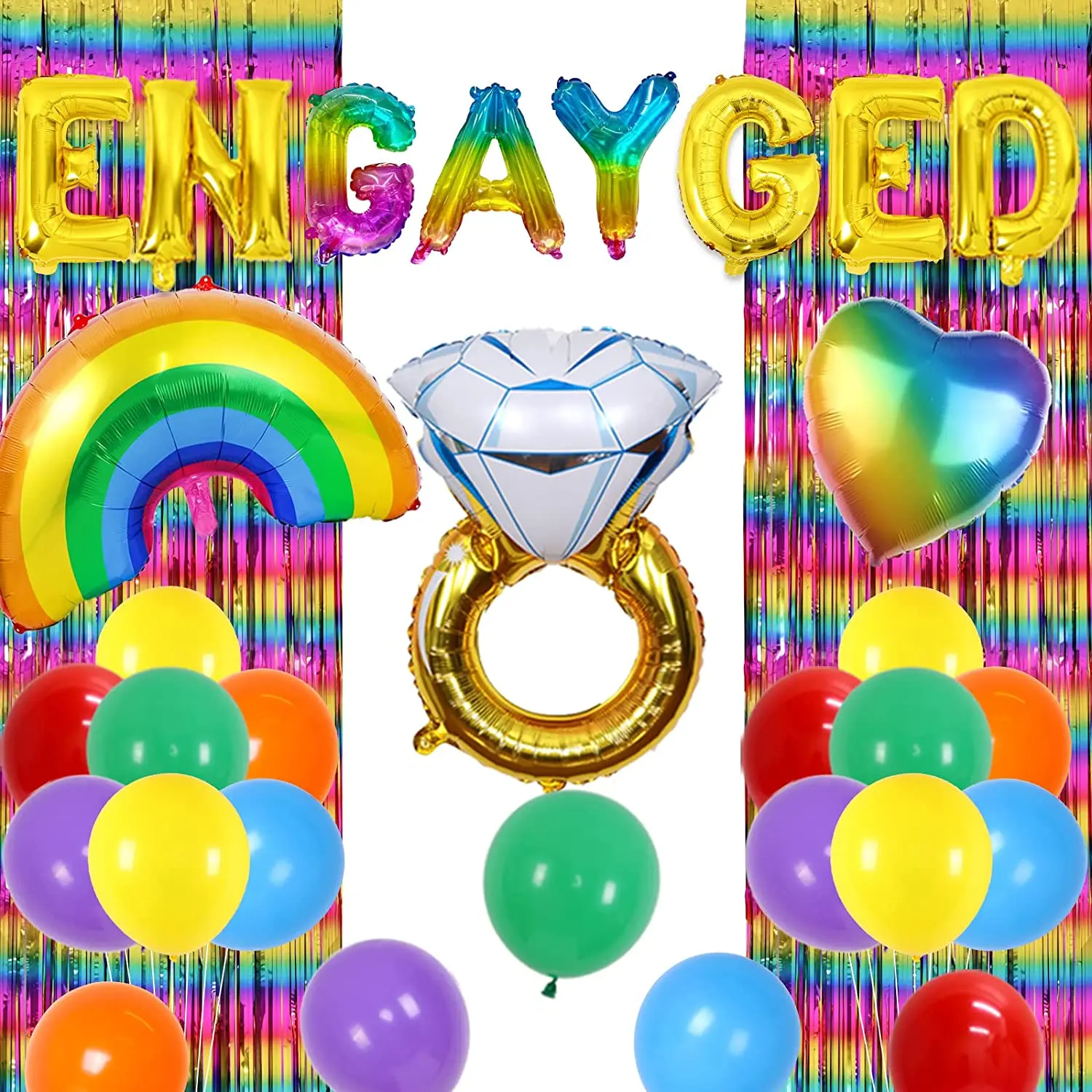 

Gay Engagement Party Decorations for Men, Lgbt, Rainbow, Engayged Foil Balloons, Male Gay Wedding, Bachelorette Party