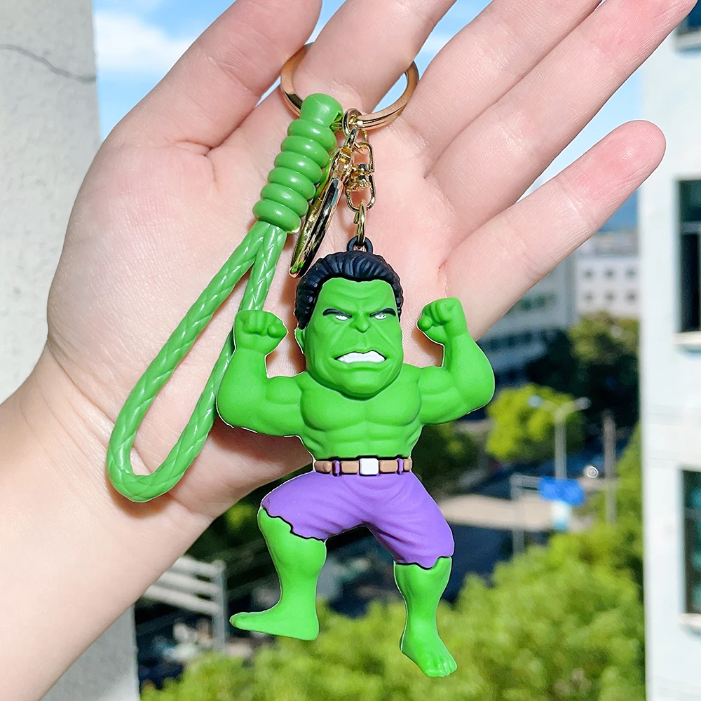 Cartoon Marvel Superhero Pendant Keychain Cute Avengers Doll Key Holder  Spiderman Hulk Silica Gel Keyrings Disney Accessories