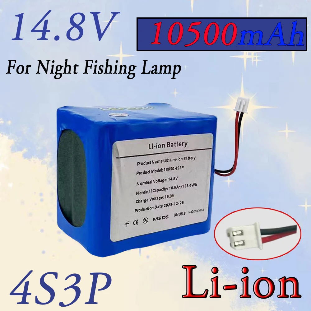 

4S3P 14.8V 10500mAh 18650 Li-iom Battery Pack with 5A BMS for Night Fishing Lamp Heater Miner's Lamp Amplifier Etc