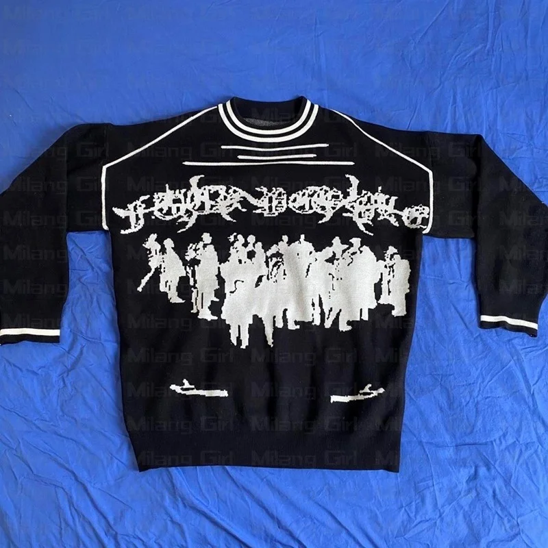 

Y2K Goth Graphic Punk Knitwear Vintage Winter Oversized Men’s Sweater Harajuku Pullover Unisex Jumper Aesthetic Girls Clothing