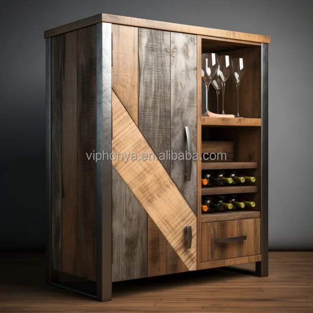 Thermostatic Wine Cellar Solid Wood Combining Metal Wood Grain Finish Temperature Humidity Smart Wine Cabinet