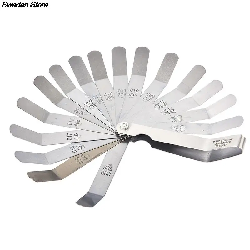 Feeler Gauge feeler gauge 1 set For 16 Blades 0.05 to 1mm Thickness Curved Stainless Steel Gap Metric Filler 17 Blades