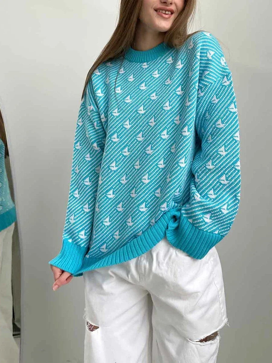 Bornladies Chic Print Knitted Pullover Fashion Women's  Casual Loose Female Top  Autumn Winter Thick Warm Oversized  Sweater