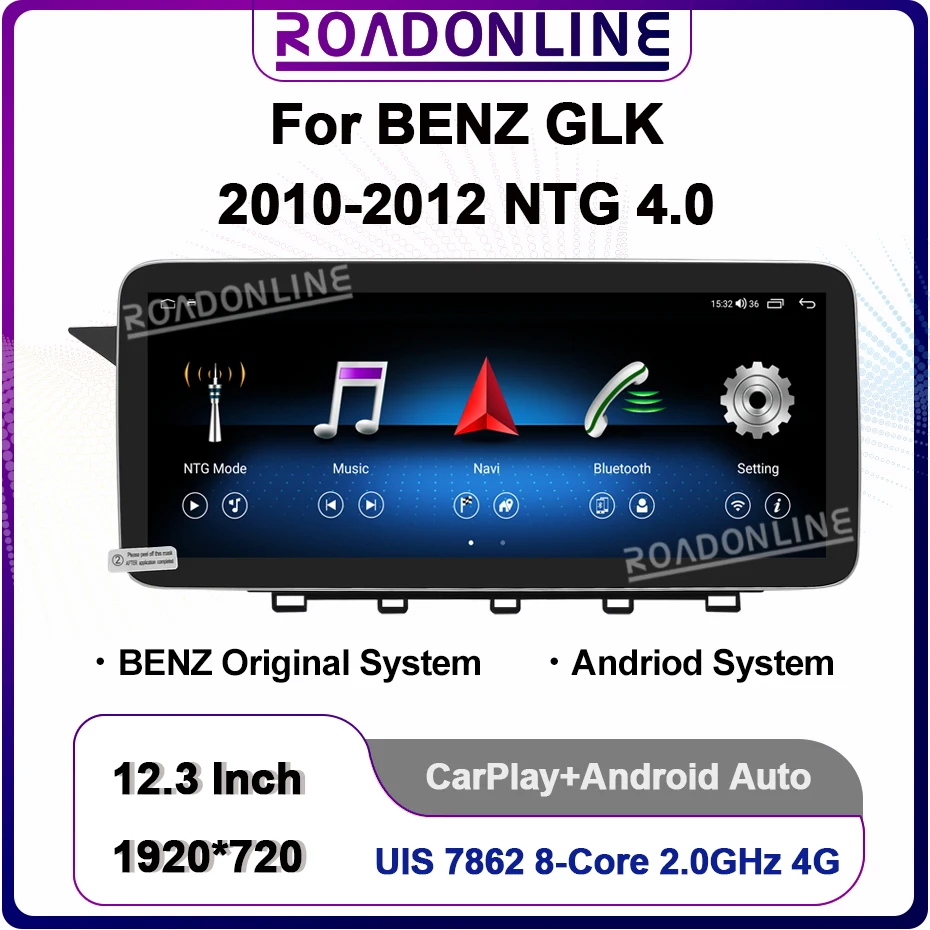 

12,3 "Android 12 1920*720 для Mercedes-Benz GLK 2010-2012 NTG 4,0 Автомобильный мультимедийный плеер GPS беспроводной CarPlay Стерео Авторадио