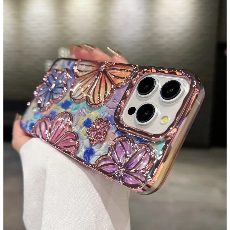 3D Flower telefonfodral för iphone 15 14 13 12 11 Pro Max Fashion Creative Färgglad mjuk silikon Stötsäker fodral_voghion.com