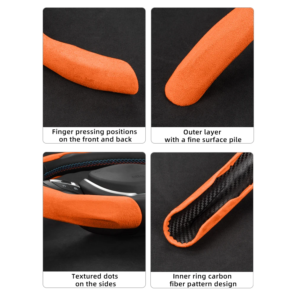 Fiat Sports Suede Steering Wheel Cover, Split Snap-On, Non-Slip and Durable