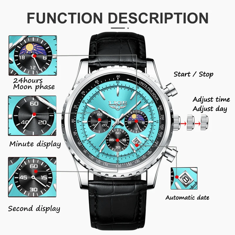 LIGE Fashion Date Quartz Men Watches Top Brand Luxury Male Clock Chronograph Sport Mens Wrist Watch  Relogio Masculino Big Dial