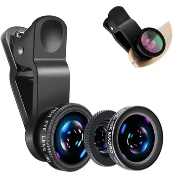 Micro obiettivo per fotocamera grandangolare Fisheye 3in1 per iPhone Xiaomi Redmi Zoom 3in1 Fish Eye Len su obiettivi per smartphone con clip per telefono