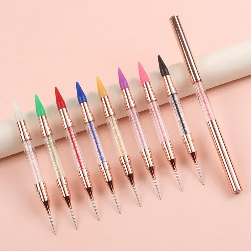 Wax Pencil for Rhinestones,Acrylic Handle Nail Art Rhinestone Applicator Double Head Dotting Pen Jewel Rhinestone Picker Tool 2