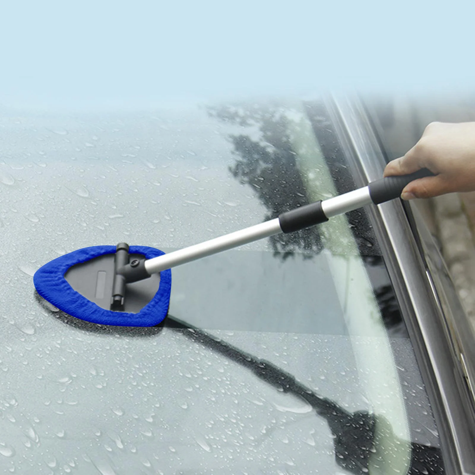 Windshield Cleaning Tool, Car Window Cleaner with Extendable Long Handle  and 4 Washable Reusable Microfiber Pads, Auto Interior Exterior Glass Wiper