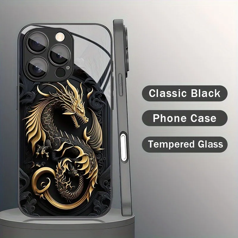 Golden Dragon Pattern Luxury Phone Case with Glass Finish