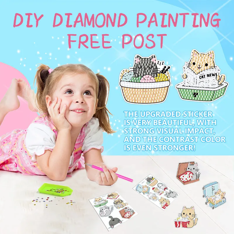 13pcs/set Cute Cartoon Cat Diamond Painting Stickers Kids Handmade Crafts Paint By Number Diamond Embroidery Beginners Kits