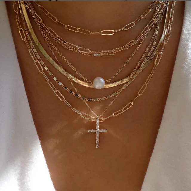 Colliers en chaîne de perles tressées simples, ton or, ensemble de colliers avec pendentif superposé pour femmes, usage quotidien et de fête, 5 pièces/ensemble