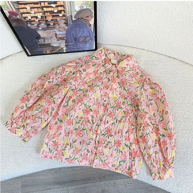 Teen Girls Cotton Shirts Spring and Autumn New Fashionable Children's Baby Net Red Long sleeved Shirts Girl Fashion Top
