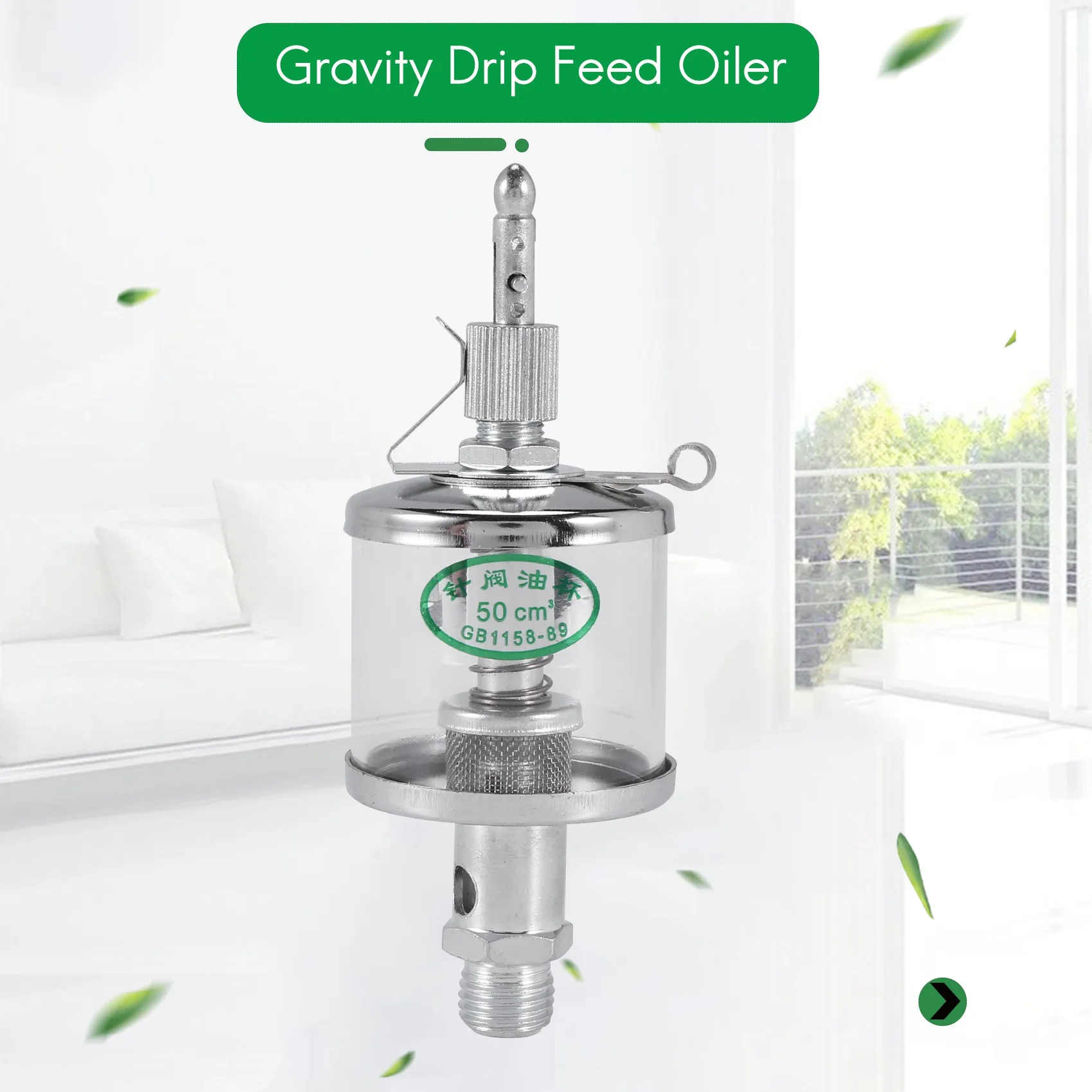 50mL Engine Machine Lubricator Oil Gravity Drip Feed Oiler Clear+Silver