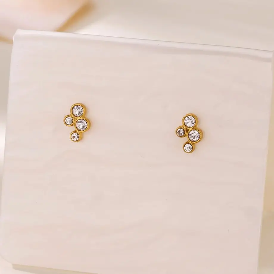 Tiny Zircon Round Geometric Earrings for Women Stainless Steel