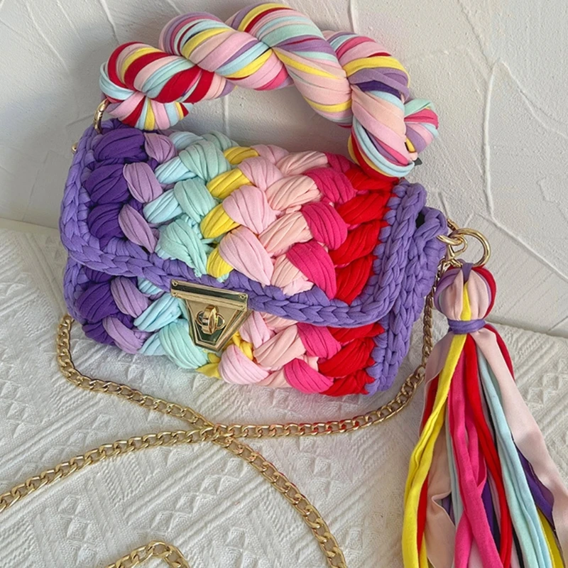 2023 NEW Handbag Large Capacity Handmaede Woven Shoulder Bag Versatile Crochet Tote for Girl Women Trendy Crossbody Bag