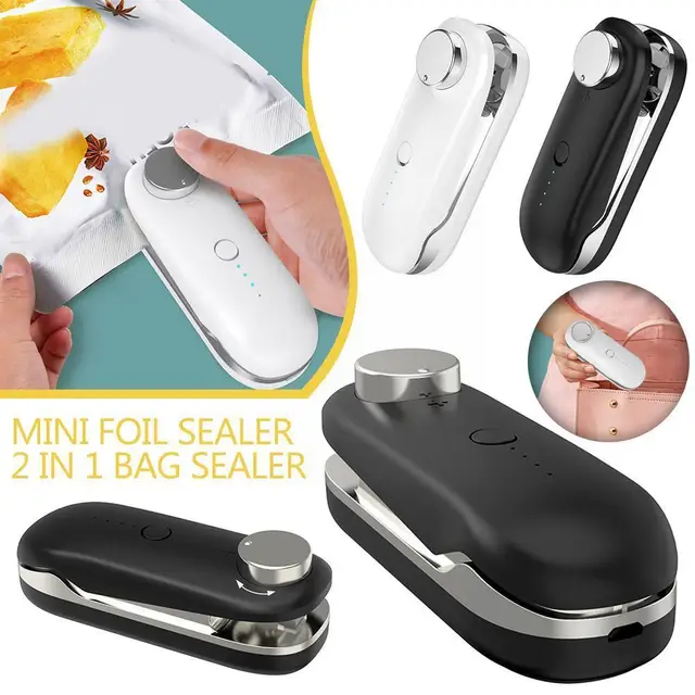 2 Az 1 -Ből Mini Hordozható Hőfókó -Usb Újratölthető Kézi Tárológép Műanyag Ételfűtési Mágnes Tömítő Klipje X5P6 -Val