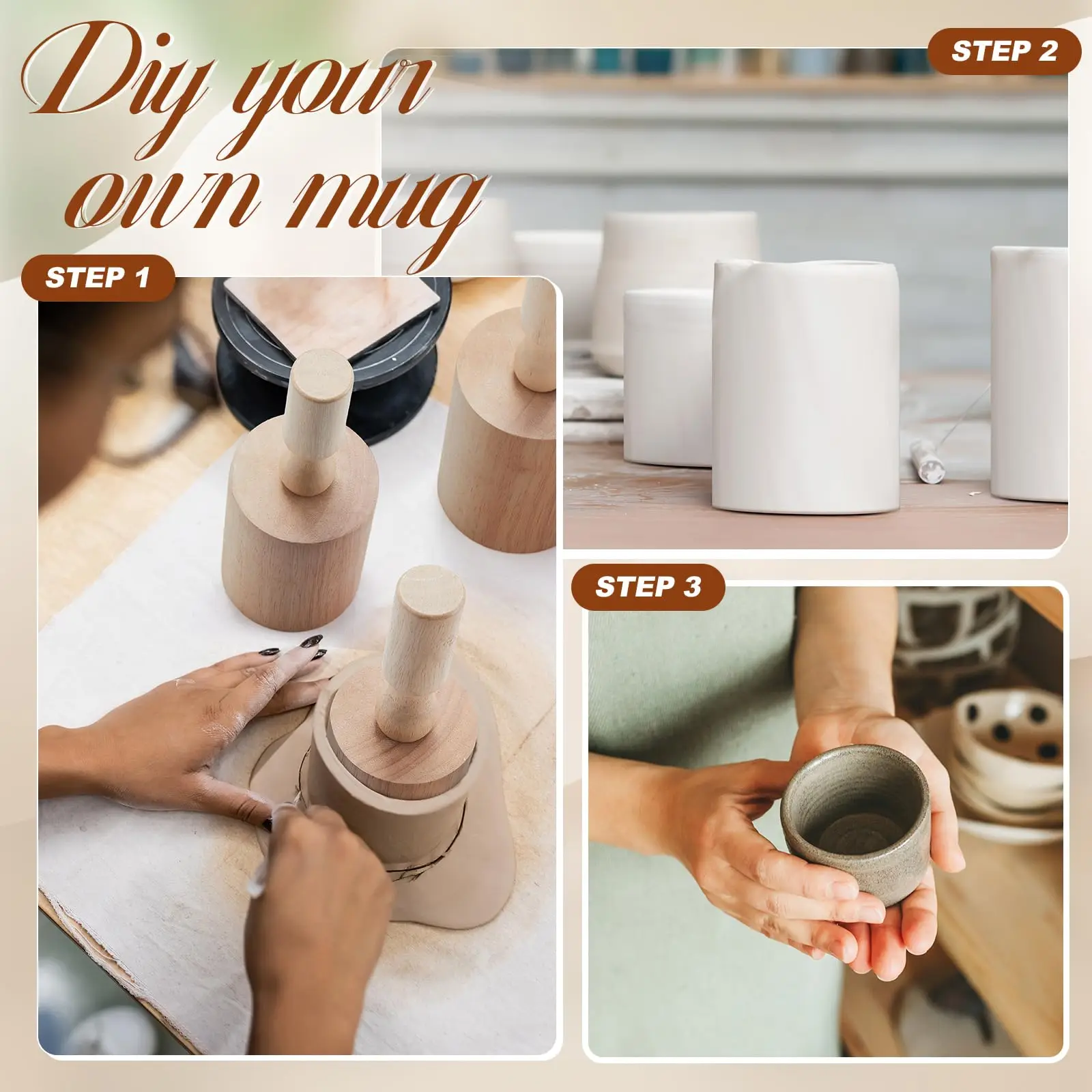3.3" Wooden Coffee Cup Pottery Mold - Slump Press Mold For DIY Ceramics & Mug Making, Pottery Shaping Tool - View #10