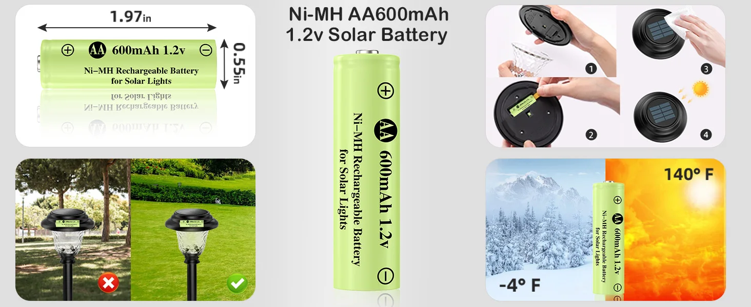 AA Solar Batteries for Outdoor Solar Lights