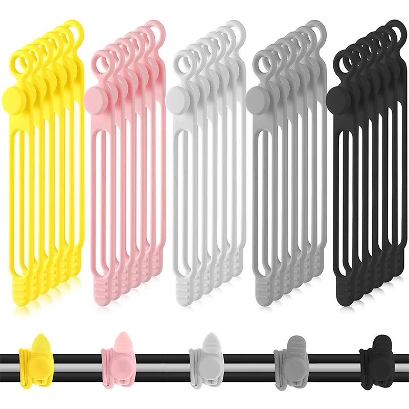 6Pcs Silicone Cable Ties Elastic Reusable Cord Organizer Straps for Bundling Organizing Phone Cable Wire Winder Wrap Management