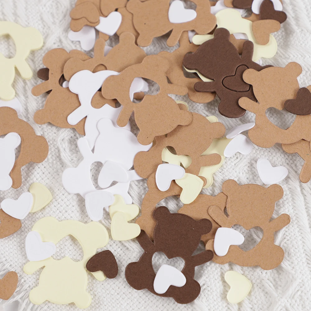 150Pcs Kawaii Bear Heart Paper Sprinkles Coriandoli Table Scatter Per Baby Boy Girl Birthday Party Baby Shower Wedding Party Decor