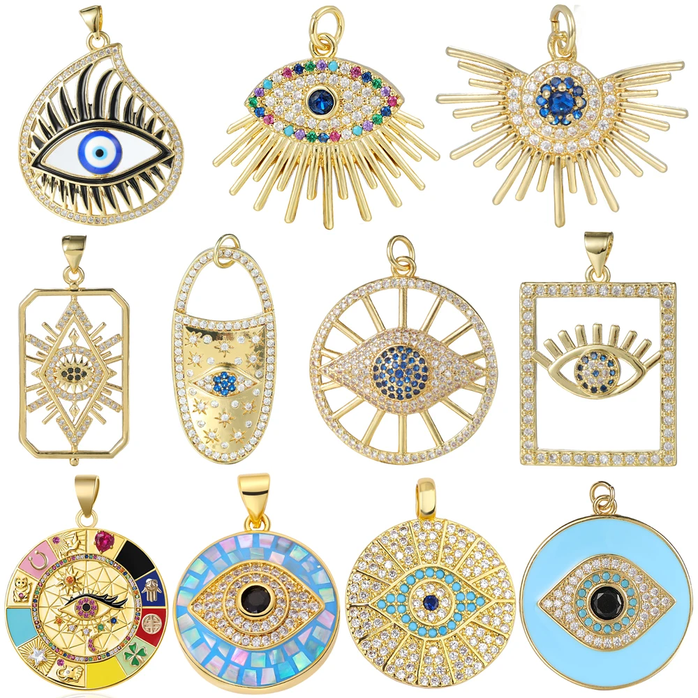 Juya 18K vergoldete, mit Zirkonia besetzte, dekorative Emaille-Hamsa-Hand-Fatima-Griechisches-Böses-Auge-Anhänger für DIY türkische Talisman-Schmuckherstellung – Detail 9