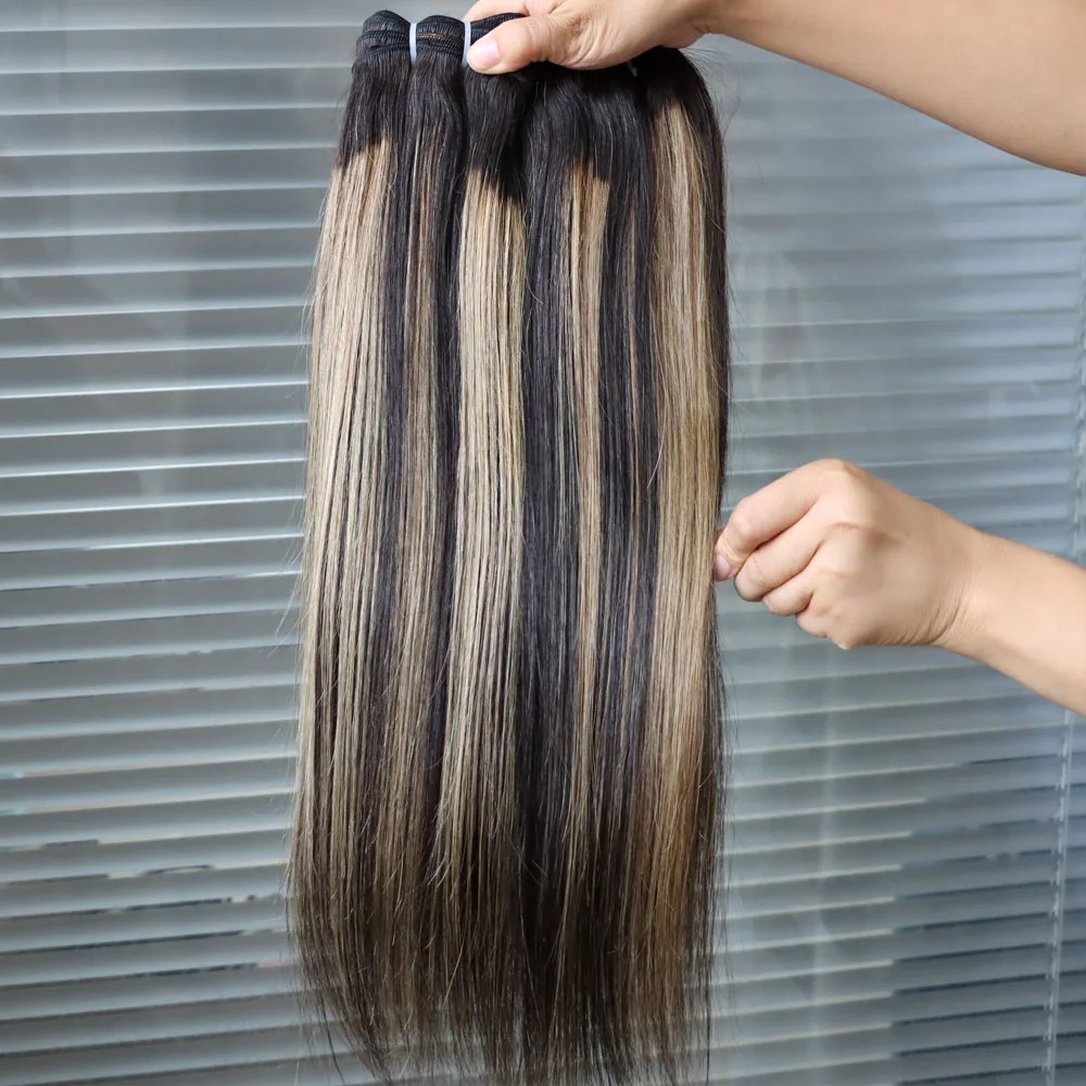 100% Human Hair Virgin Brazilian Extensions Bundle Piano Highlight 1B #27 Grey Straight Hair Weft Weaving Double Weft Wholesale 1