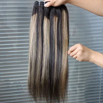 100% Human Hair Virgin Brazilian Extensions Bundle Piano Highlight 1B #27 Grey Straight Hair Weft Weaving Double Weft Wholesale 1