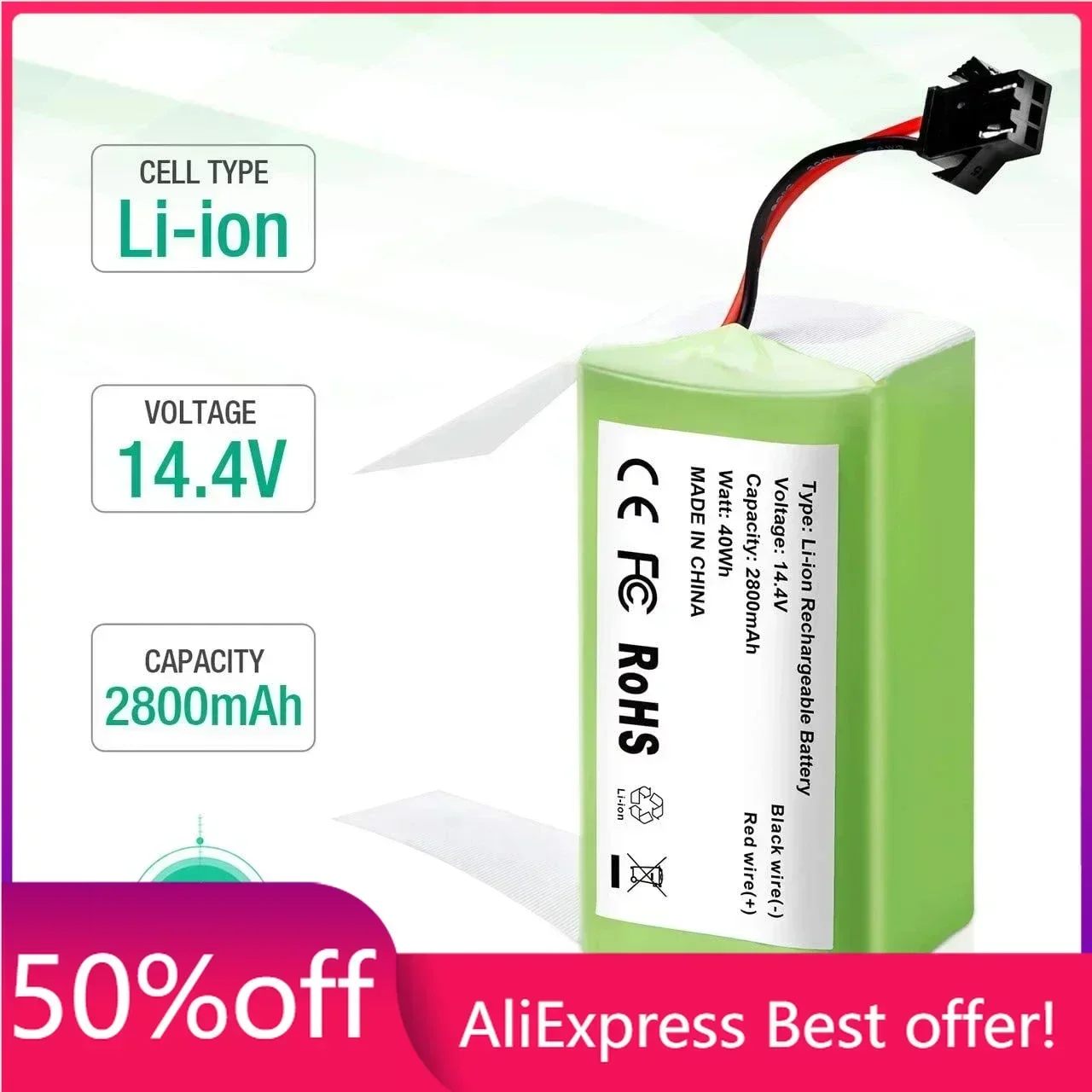 

14.4V6800mAh Li-ion battery for Conga 990, 1090 Tesvor X500 Ecovacs Deebot N79 N79S DN622 Eufy RoboVac 11 11S RoboVac 30 etc