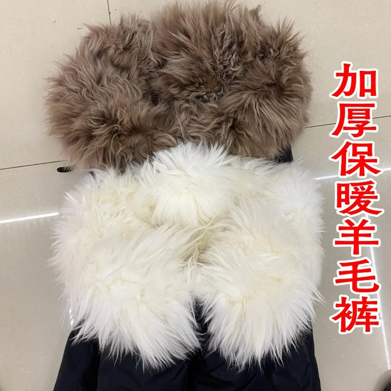 High Waisted Woolen Pants Men Thickened Warm Winter Trousers Fur Lining Long Wool Outdoor Snow Men's Clothing Baggy Pants