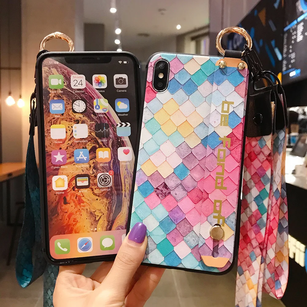 Vibrant Grid Lanyard Phone Case with Wrist Strap