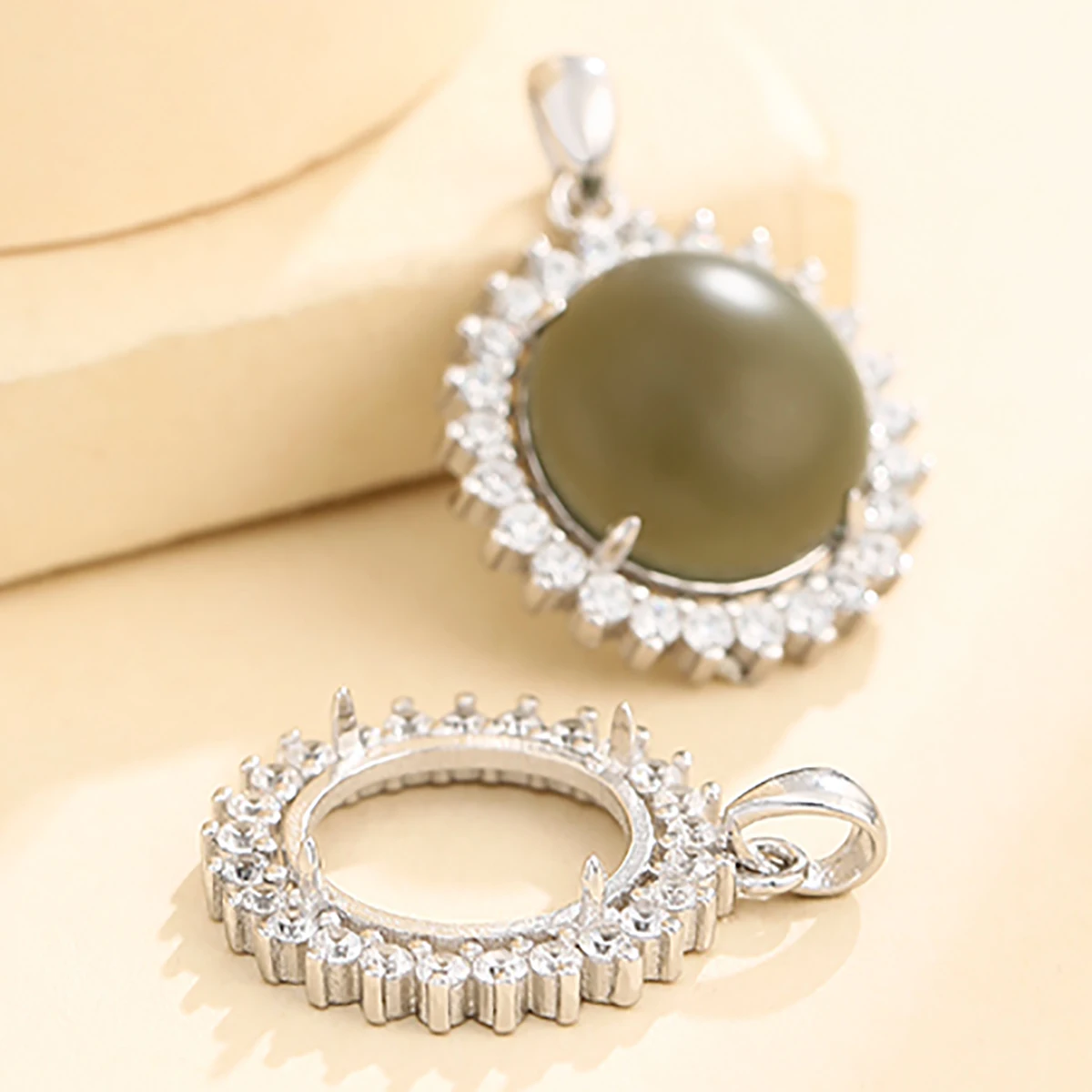 925 Sterling Silver CZ Prong Bezel Cup Tray Pendant Setting fit 14mm Round Gemstone Pendant Base Blank DIY Jewelry Making Craft