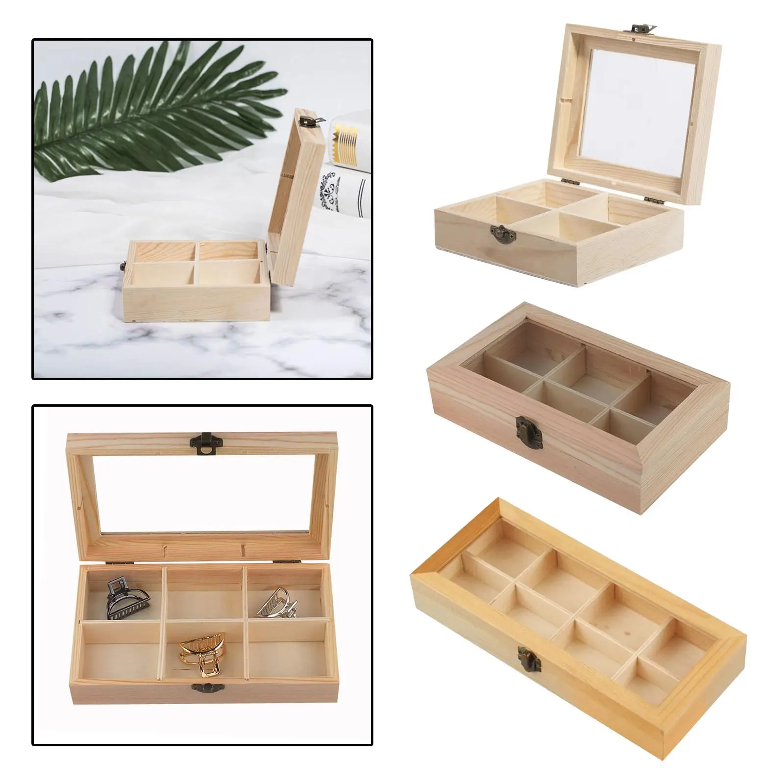 Tea Box Organizer Holder Wooden Tea Storage Box Tea Chest, 4/6/8 Compartments