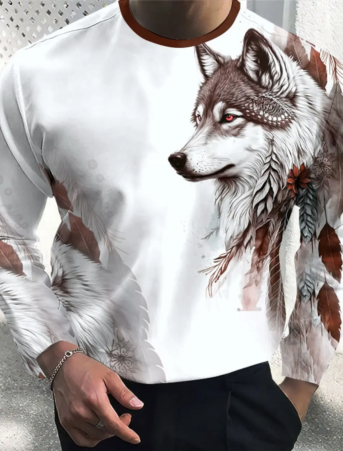 

Fashion Men's Pullover Long Sleeve T-shirts 3d Printed Graphic wolf Long T-Shirt For Men Street O Neck Oversized Tee
