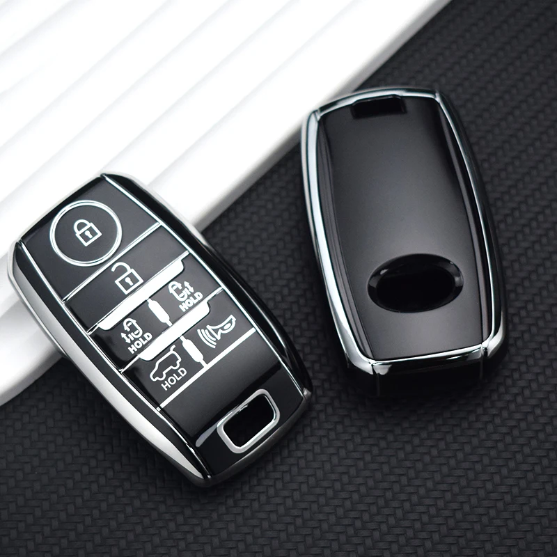 KIA Sedona Grand Carnival Key Fob Case - 6 Button Carbon Fiber Pattern Cover With Silicone Protection