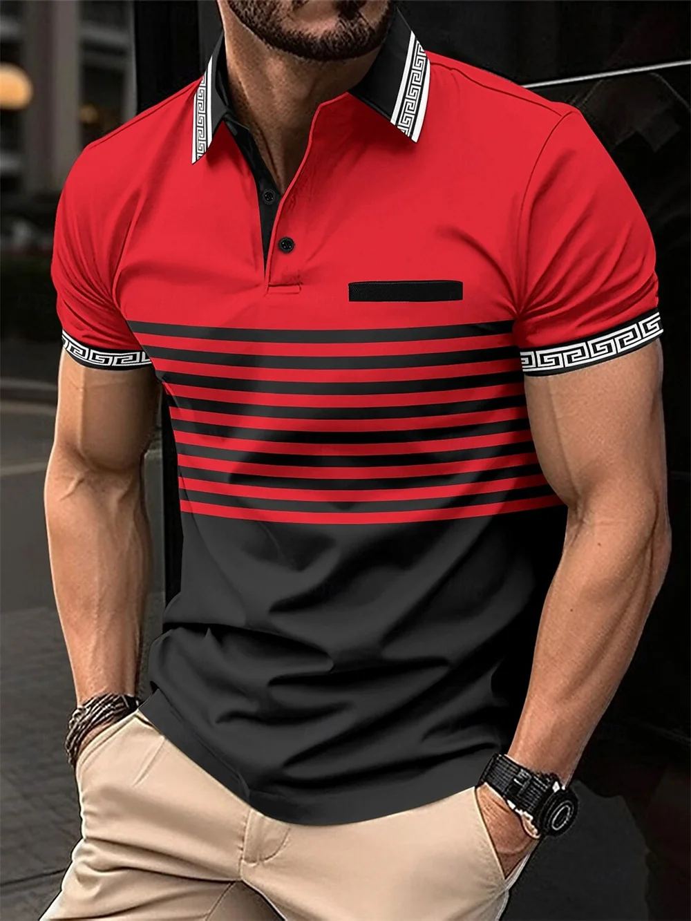Men's Polo Shirts Golf Shirt Business Classic Short Sleeve Striped Buttons Polo Shirts Men's Color Block Summer Casual Wear 8 S48fb7f4fef24402ab54ceee66eb2e1afk