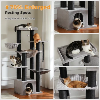 Large Cat Tree for Big Cats Robust Cat Tower with Several Levels Cat House Climbing Tree with Hammock 11 Sisal Posts Large Perch 4