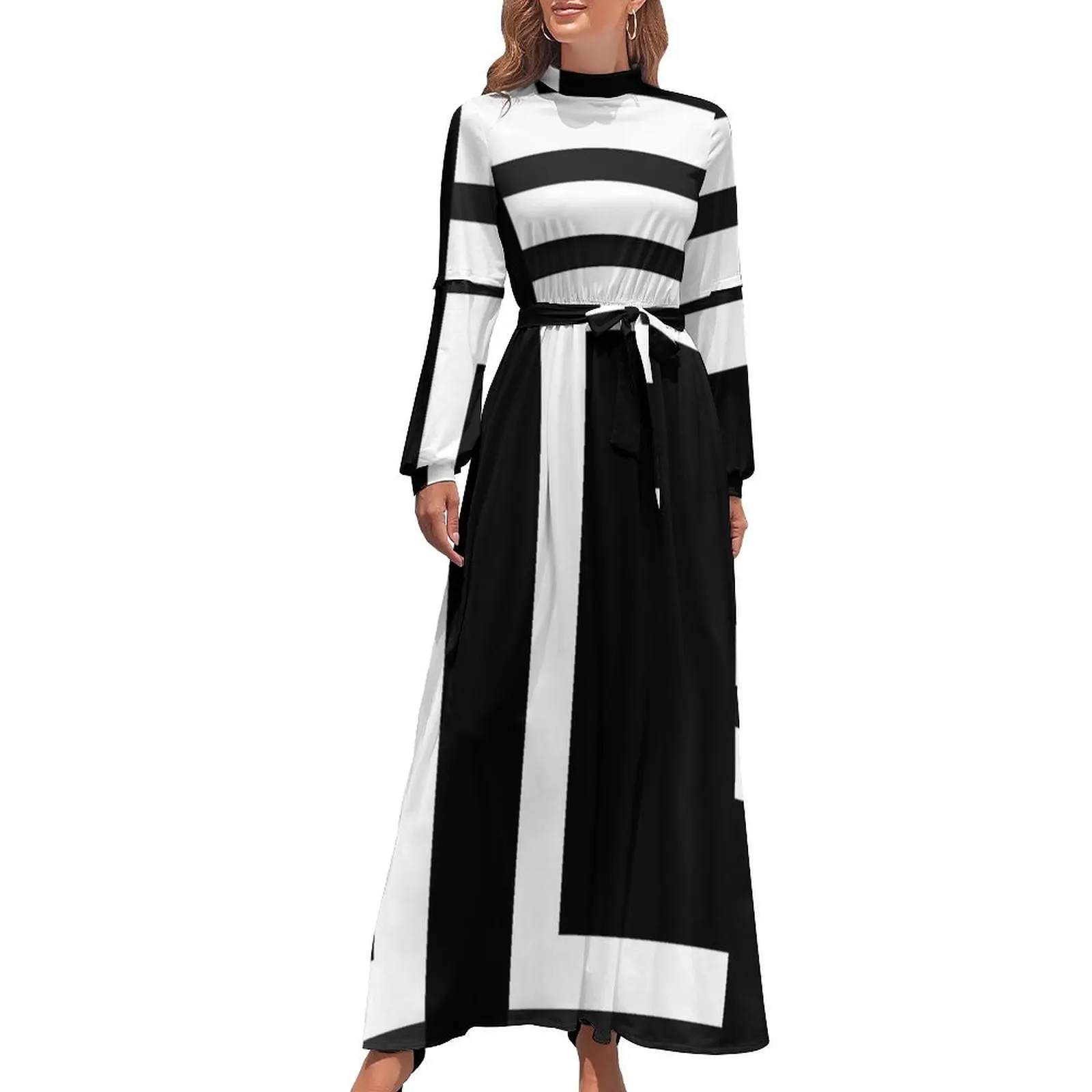 thumbnail image 1 of DISEÑO GRÁFICO EN BLOQUES EN BLANCO Y NEGRO Vestido largo Vestido de noche Vestidos de baile, 1 of 5