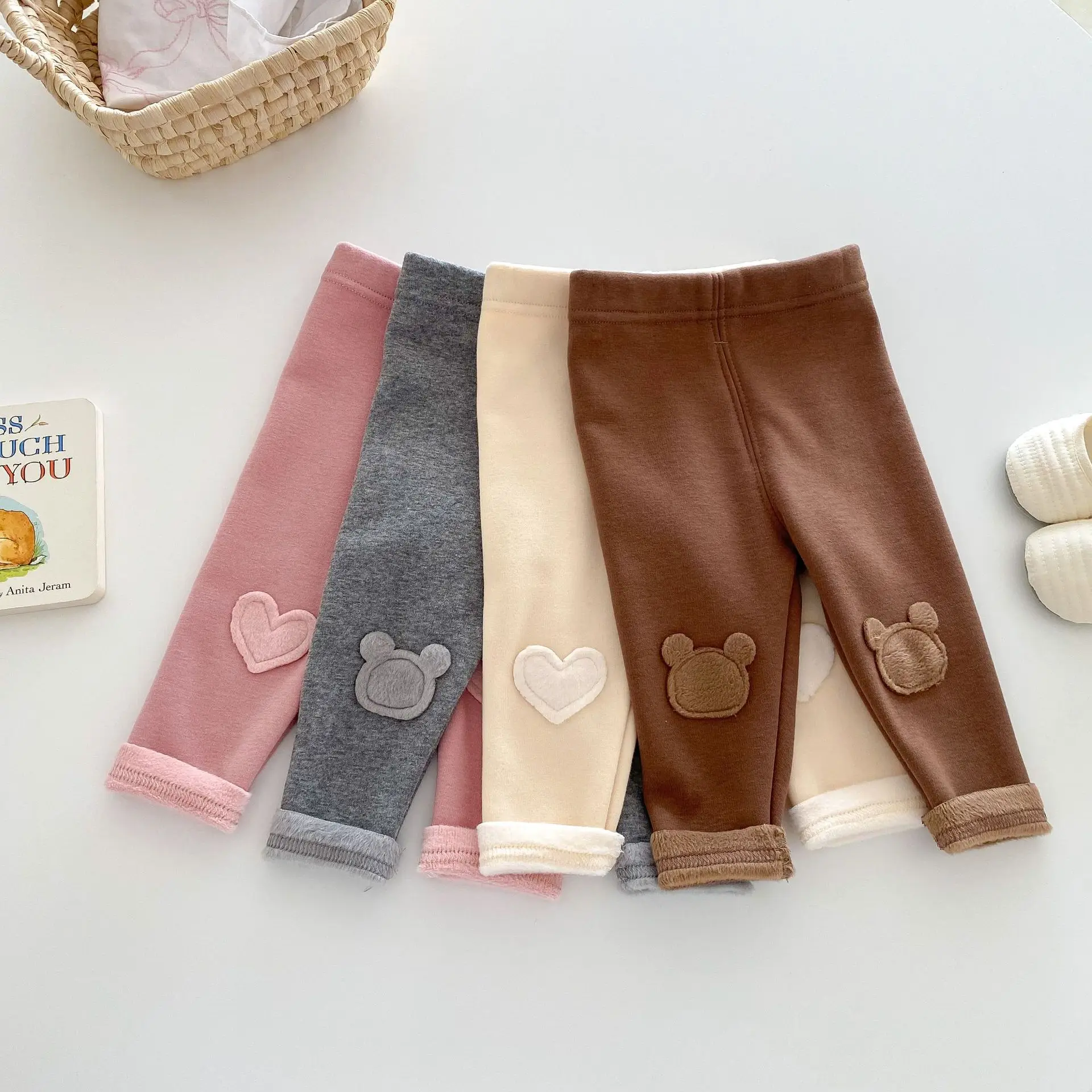 Girls Leggings Winter 0-5Y Children's Clothes Baby Girls Patch Plus Velvet Warm Pants Trousers baby trousers,baby leggings